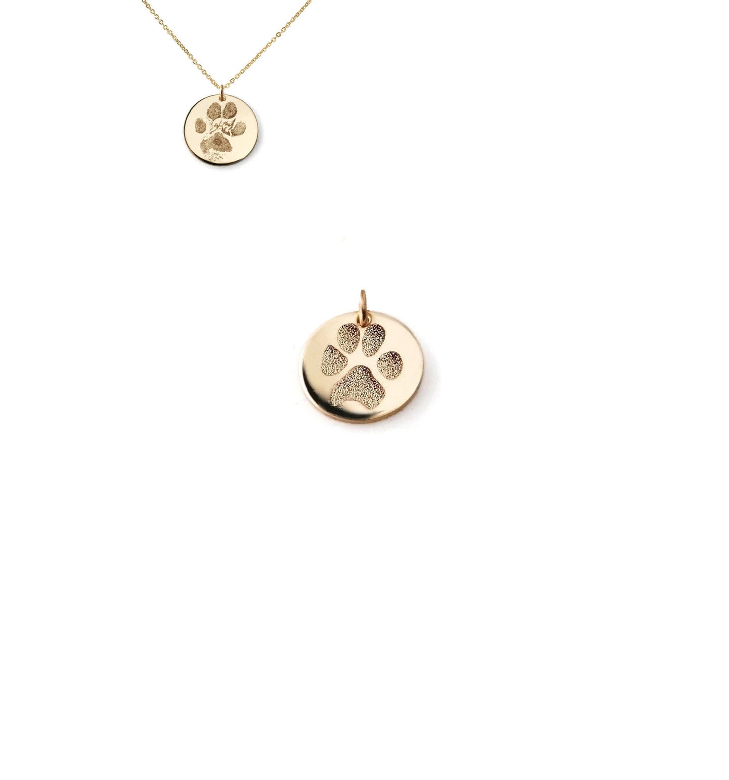 Solid 14k gold actual paw print pendant • Baby hand or footprint charm • Custom engraved • Pet memorial jewelry