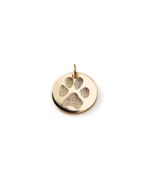 Solid 14k gold actual paw print pendant • Baby hand or footprint charm • Custom engraved • Pet memorial jewelry