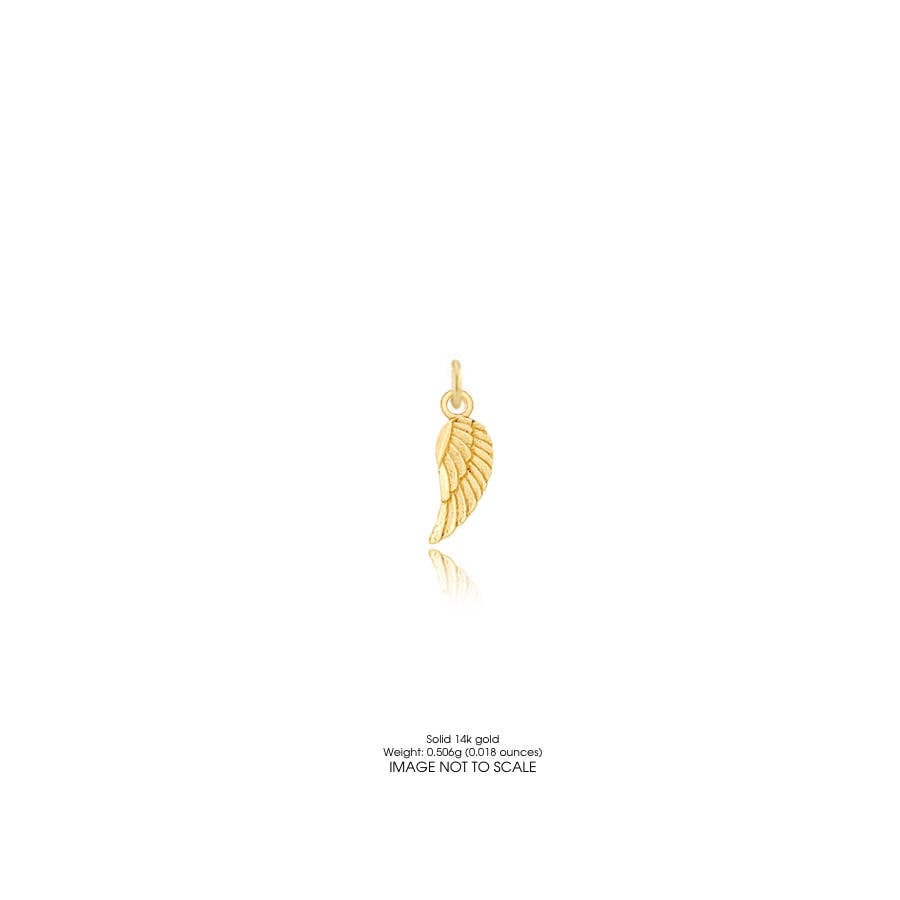 Petite 14k gold angel wing charm • all solid 14k gold • small pure gold angel wing in solid 14 karat yellow gold