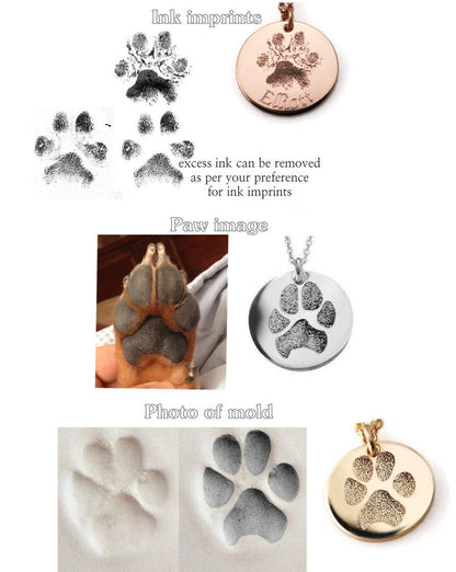 Solid 14k gold actual paw print pendant • Baby hand or footprint charm • Custom engraved • Pet memorial jewelry