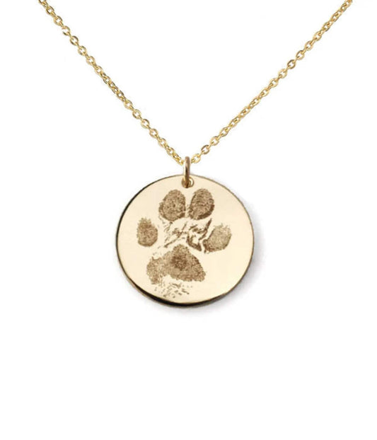 Solid 14k gold actual paw print pendant • Baby hand or footprint charm • Custom engraved • Pet memorial jewelry