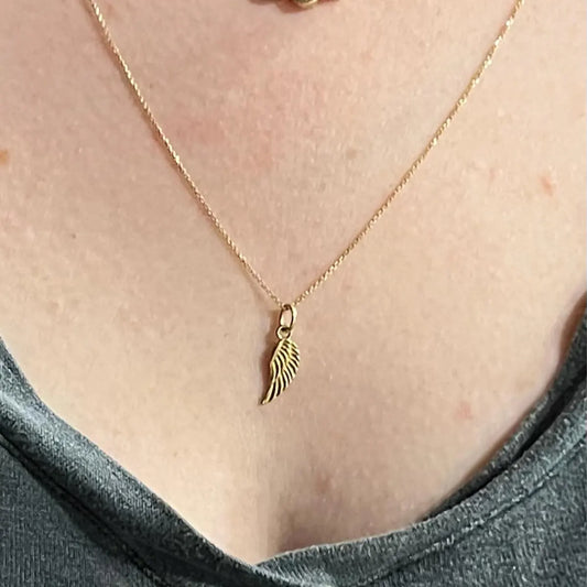 Petite 14k gold angel wing charm • all solid 14k gold • small pure gold angel wing in solid 14 karat yellow gold